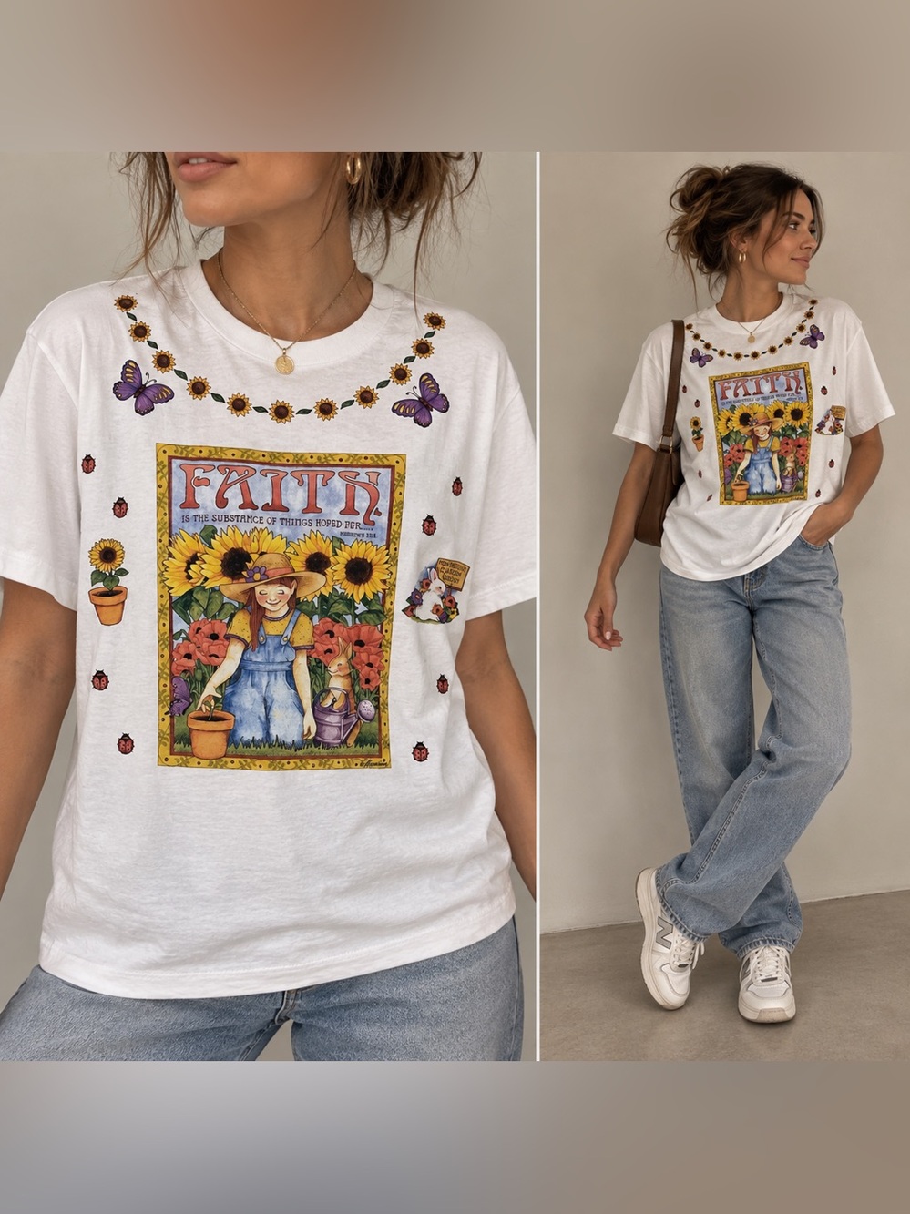 Vintage Single Stitch Faith Sunflower Gardening Graphic T-Shirt Size Medium